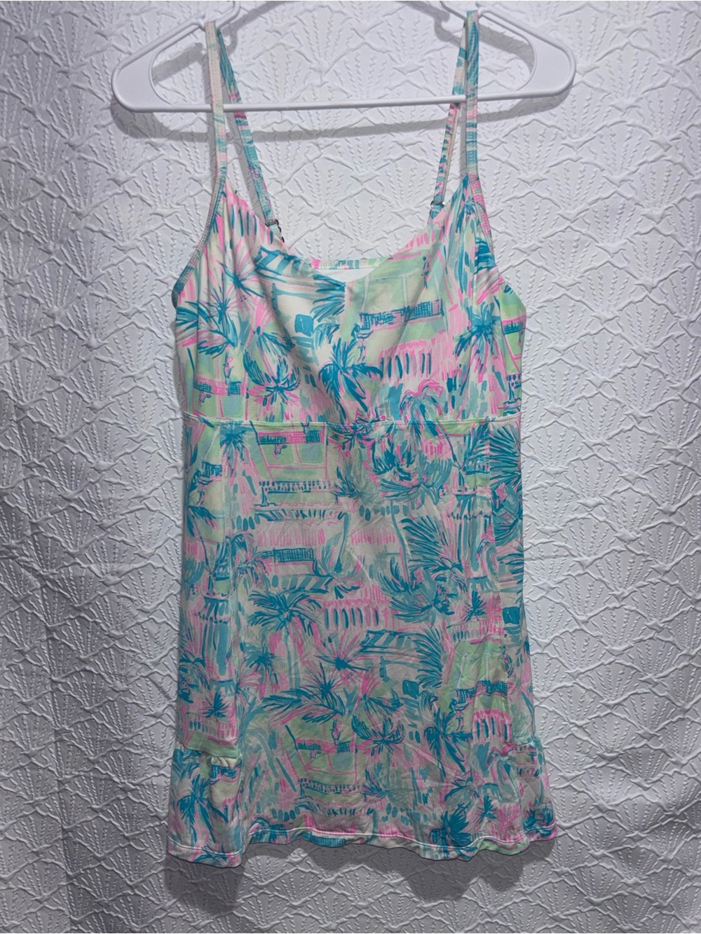 Lilly Pulitzer Luxletic M Pastel Tropical Print Ruffle Hem Dress Built In Bra xx